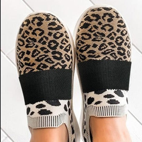 Women’s Slip-On Knitted Leopard Sneakers