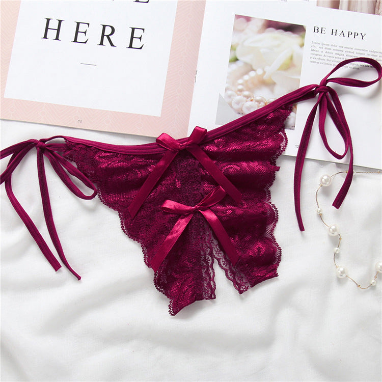 Lace-up thong lace lace-up panties