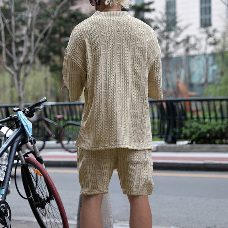 Men’s Summer V-neck T-shirt & Drawstring Shorts Set