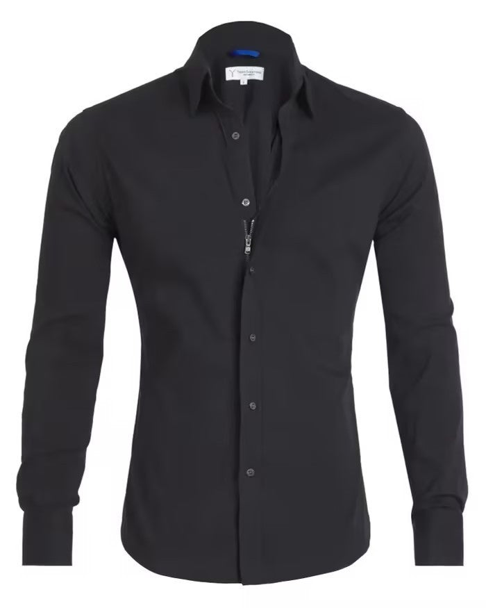 Long Sleeve Zipper Shirt with Button Design
