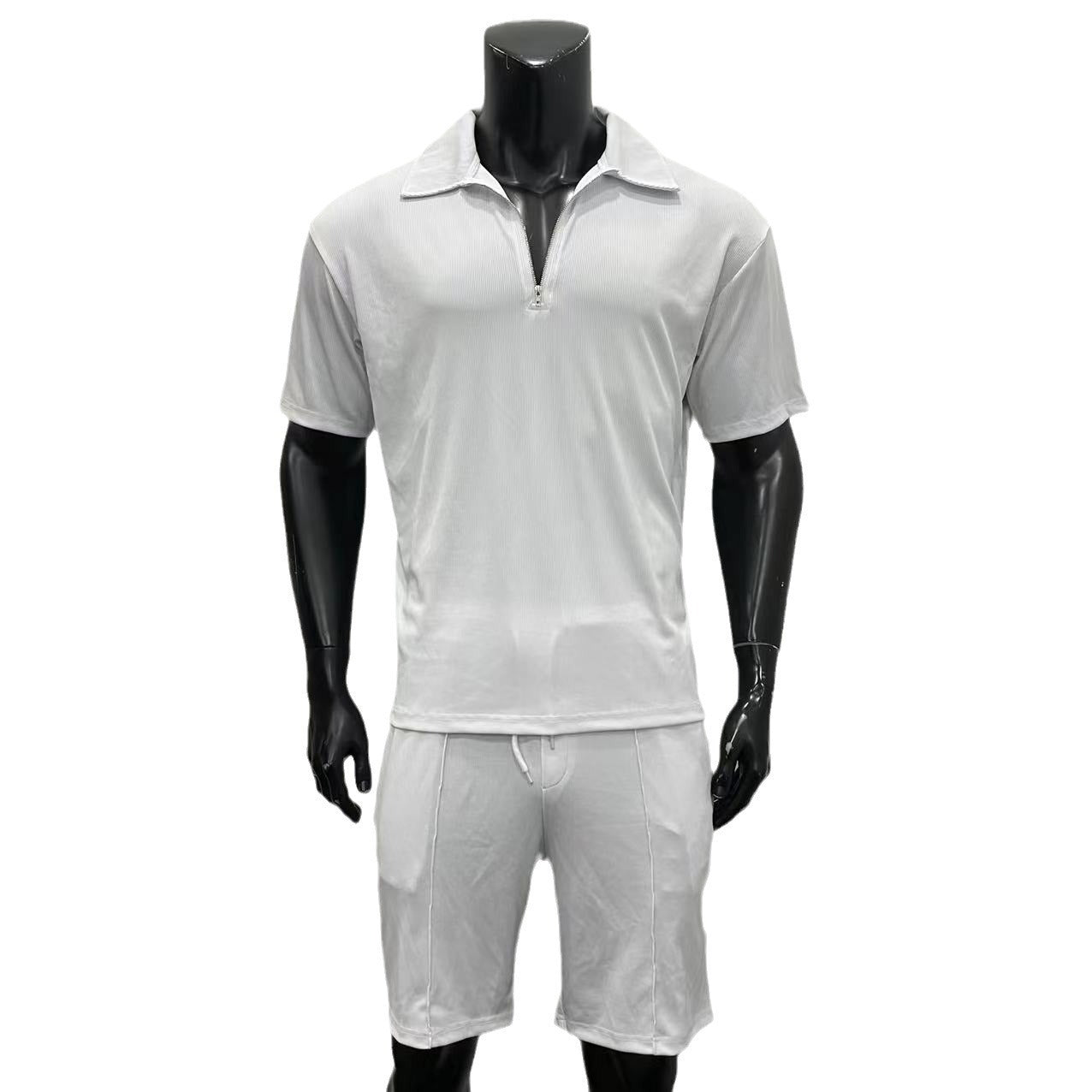 Men’s Summer Zipper Polo & Drawstring Shorts Set