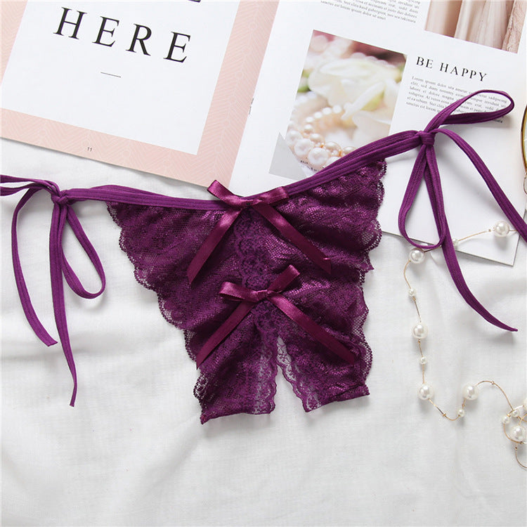Lace-up thong lace lace-up panties